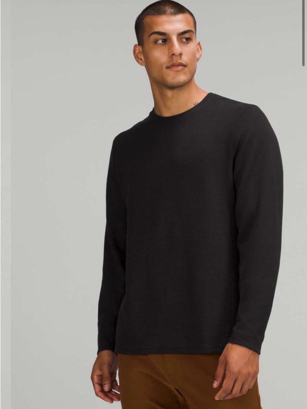 Lululemon Shift Stitch Crew Black Waffle Knit Long Sleeve Shirt Men’s Sz M